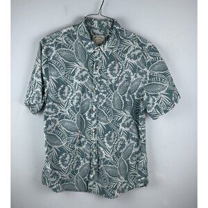 Fat Face Men's L Short Sleeve Hawaiian Floral Shirt Green 100% Cotton Casual